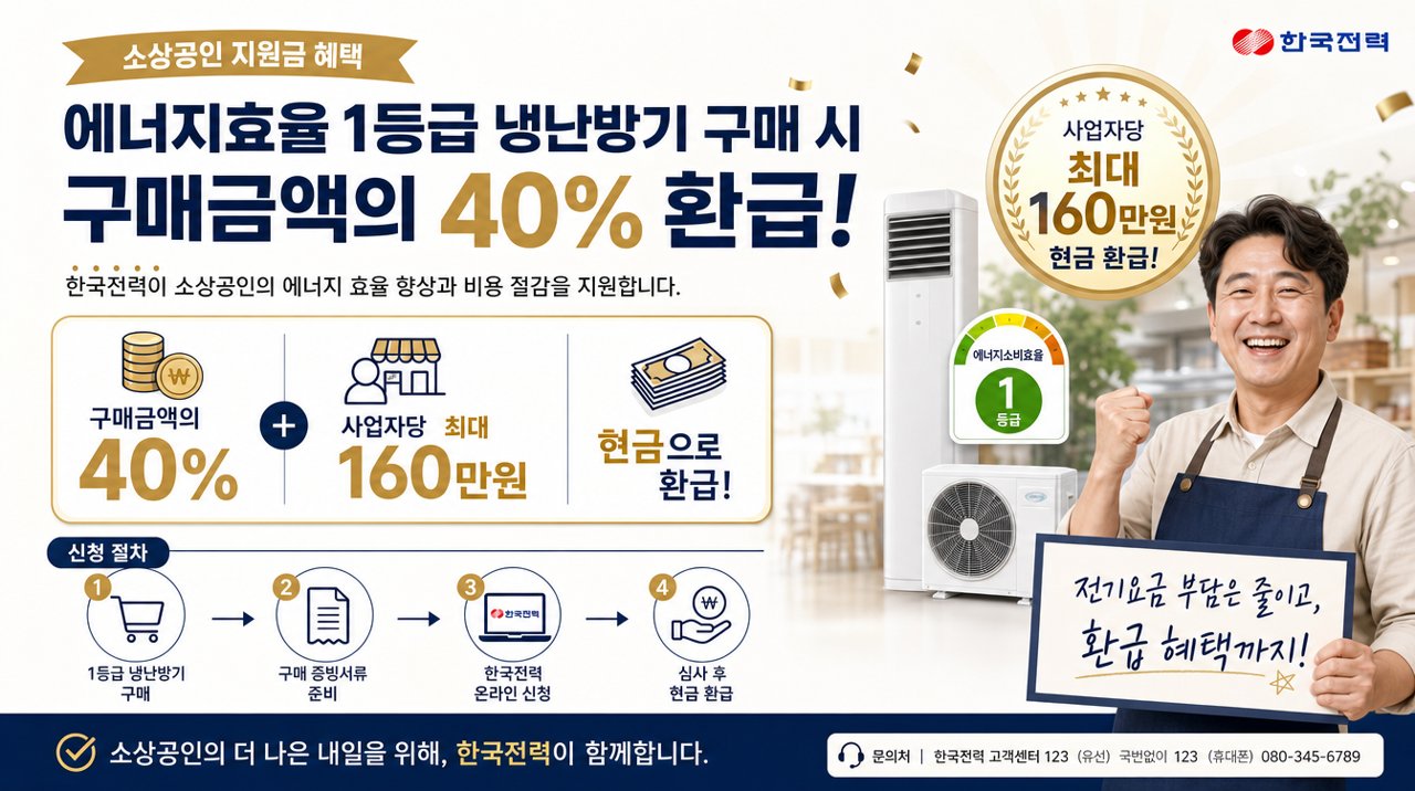 1등급 40% 환급, 신규 창업도 즉시 — 초기 비용을 확 낮춥니다