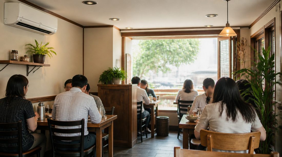 주방 열기와 출입문 바람이 홀 온도를 되돌립니다