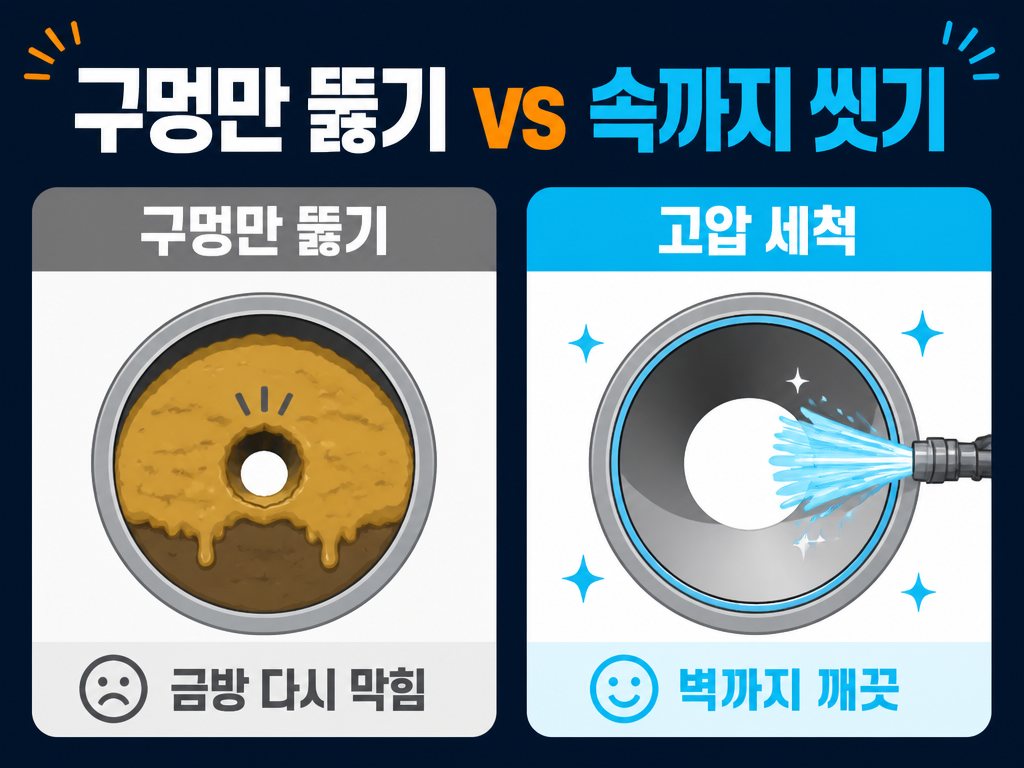 구멍만 뚫기는 금방 다시 막힘, 고압 세척은 벽까지 깨끗