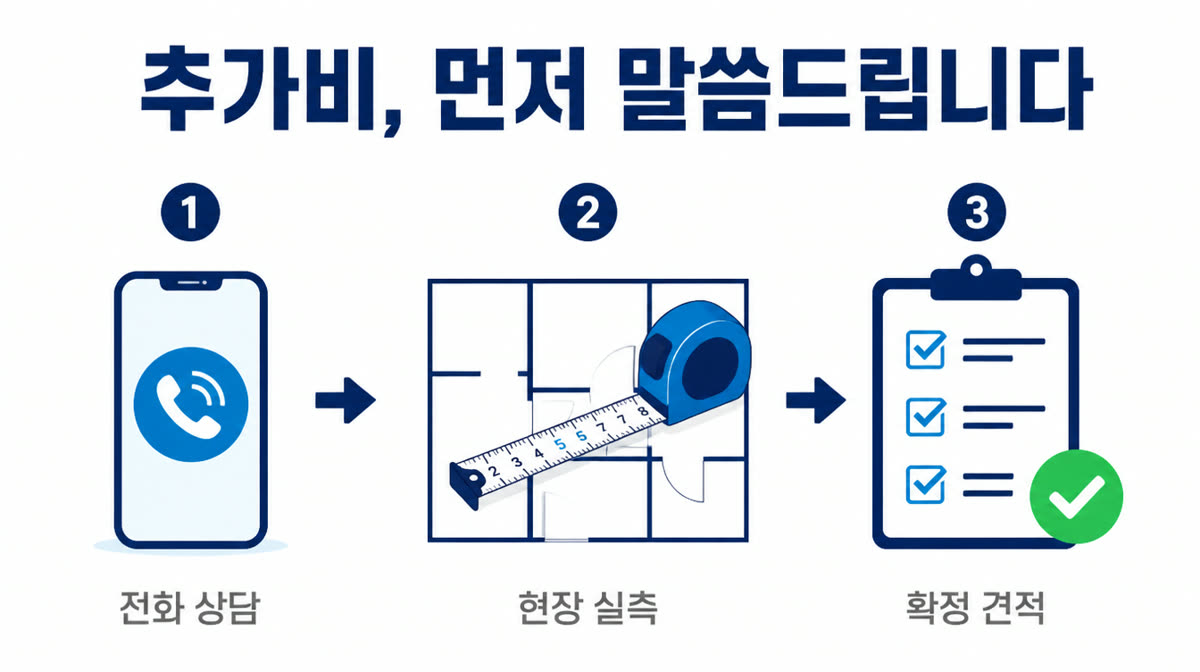 전화 상담 → 현장 실측 → 확정 견적